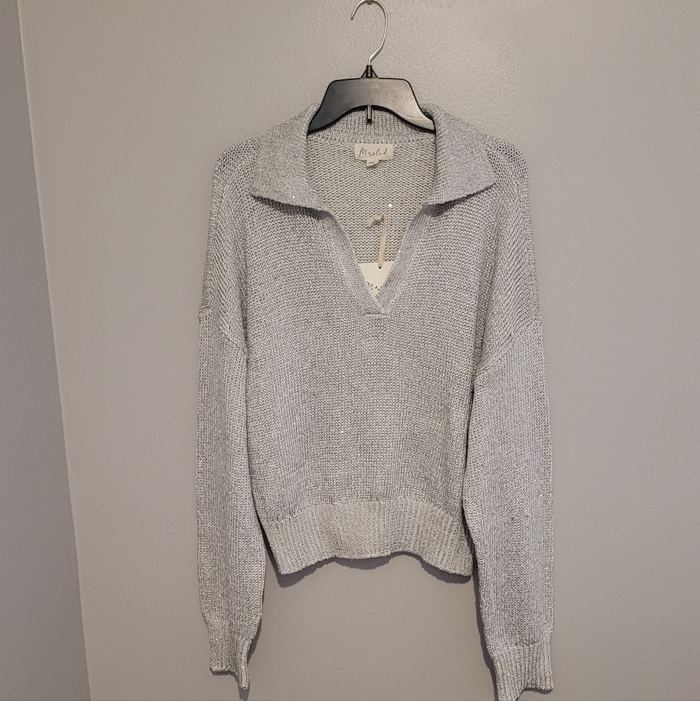 NWT Marled Collared Metallic Sweater
